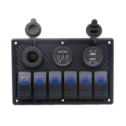 Bfy Switch Panel 6'lı Voltmetre +Çakmaklık+ Usb Mavi