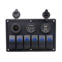 Bfy Switch Panel 6'lı Voltmetre +Çakmaklık+ Usb Mavi