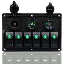Bfy Switch Panel 6'lı Voltmetre +Çakmaklık+ Usb Yeşil