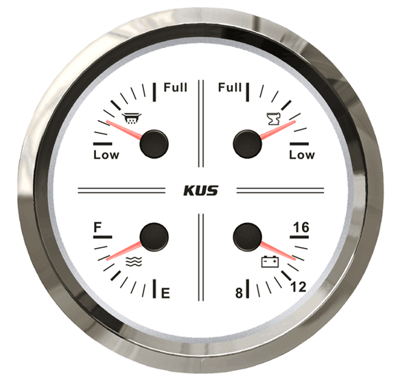 Kus 4'lü Temiz Su + Pis Su + Gri Su + 12V Voltmetre Göstergesi Beyaz 111mm