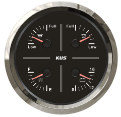 Kus 4'lü Temiz Su + Pis Su + Gri Su + 12V Voltmetre Göstergesi Siyah 111mm